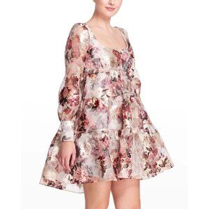 NWT Marchesa Notte Floral-Print Tiered Cocktail Dress $595